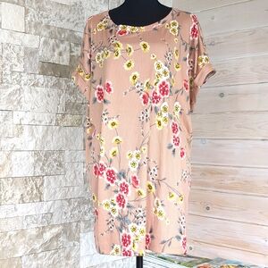 LuLaRoe Simply Comfortable Mini Dress/Long Tunic Top XL, Boho Tan Floral Print